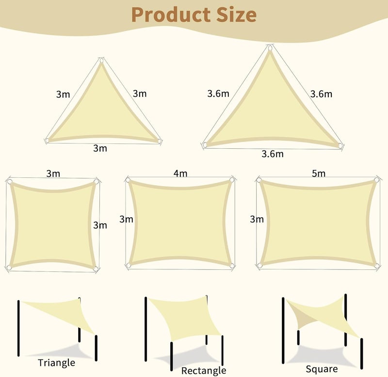 KALINCO Sun Shade Sail, Waterproof Shade Sail, 12'x12'x12' Triangle Sunscreen Awning Canopy, 95% UV Blocking Sun Shade Canopy with Free Rope for Outdoor Garden Patio Party Playground - Image 5